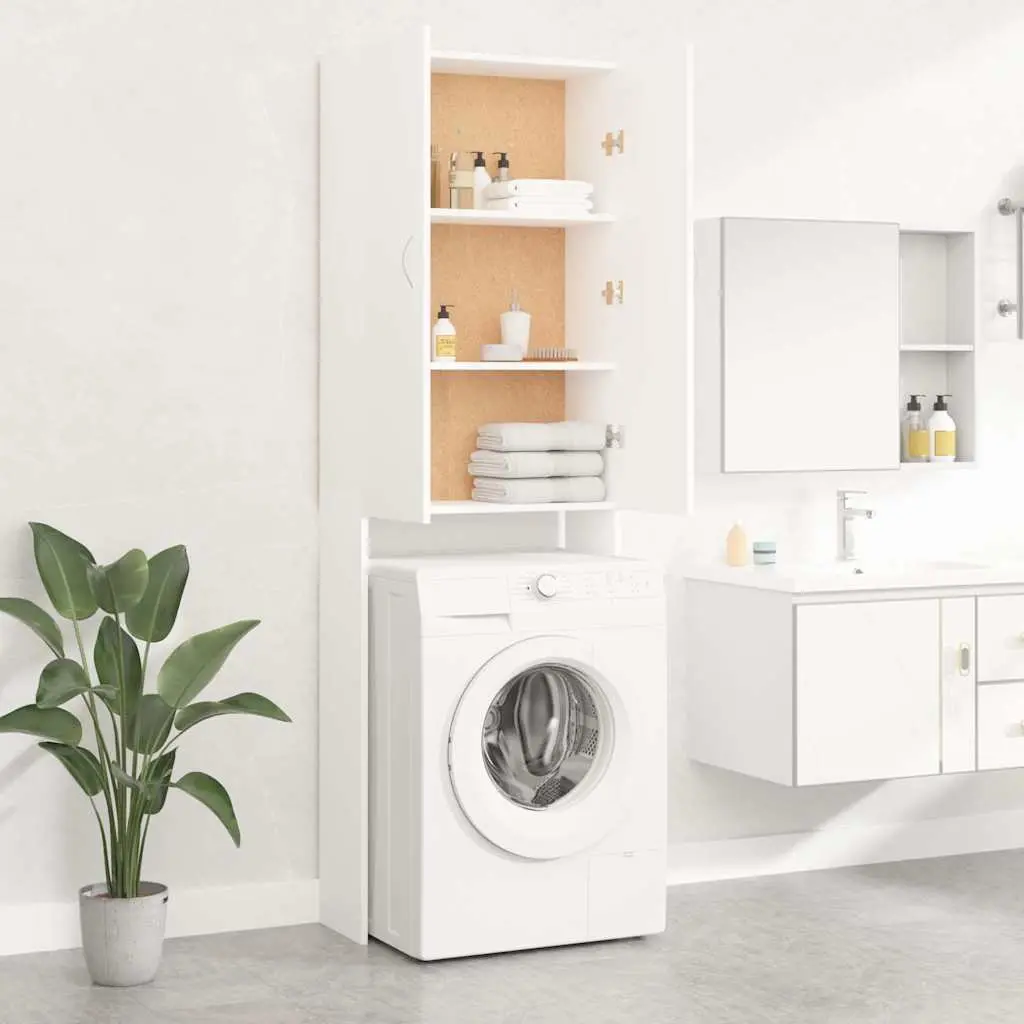 Tall Storage Cabinet for Laundry Bathroom 64x25.5x190 cm White Engineered Wood