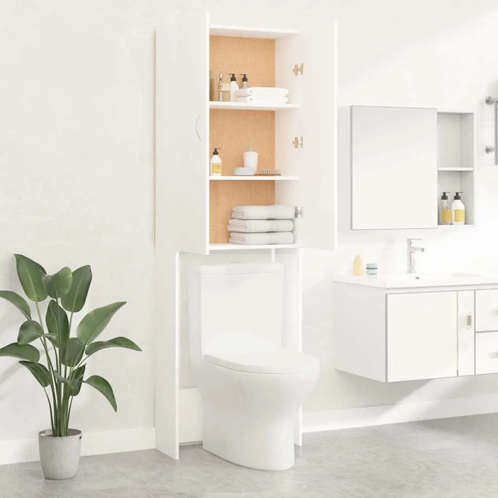 Tall Storage Cabinet for Laundry Bathroom 64x25.5x190 cm White Engineered Wood