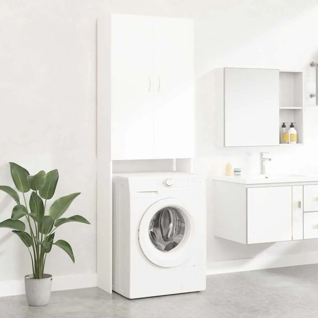Tall Storage Cabinet for Laundry Bathroom 64x25.5x190 cm White Engineered Wood