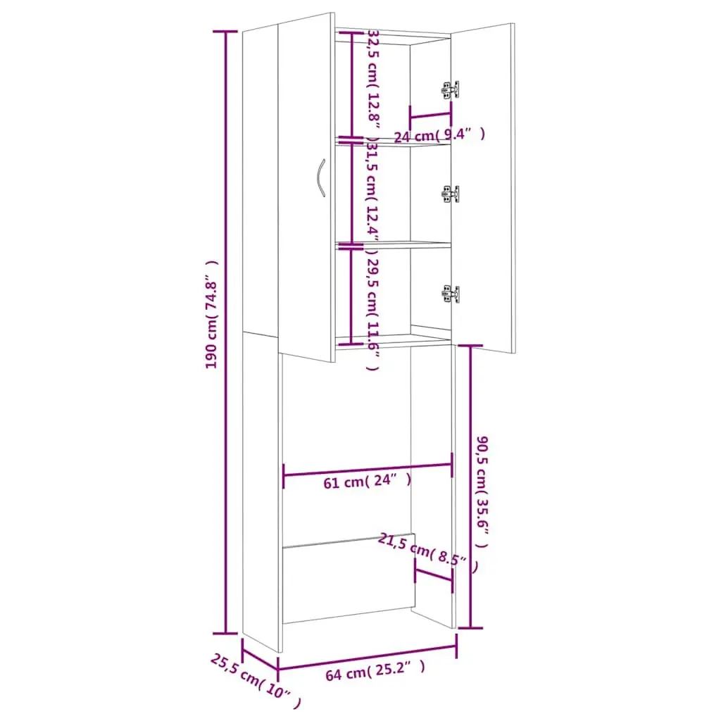 Tall Storage Cabinet for Laundry Bathroom 64x25.5x190 cm White Engineered Wood