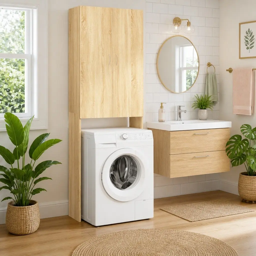 Washing Machine Cabinet 64 x 25.5 x 190 cm in Sonoma Oak
