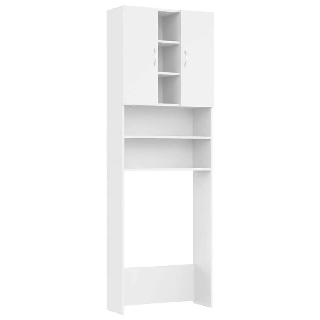 Washing Machine Cabinet Bathroom Storage 2 Doors 9 Compartments White
