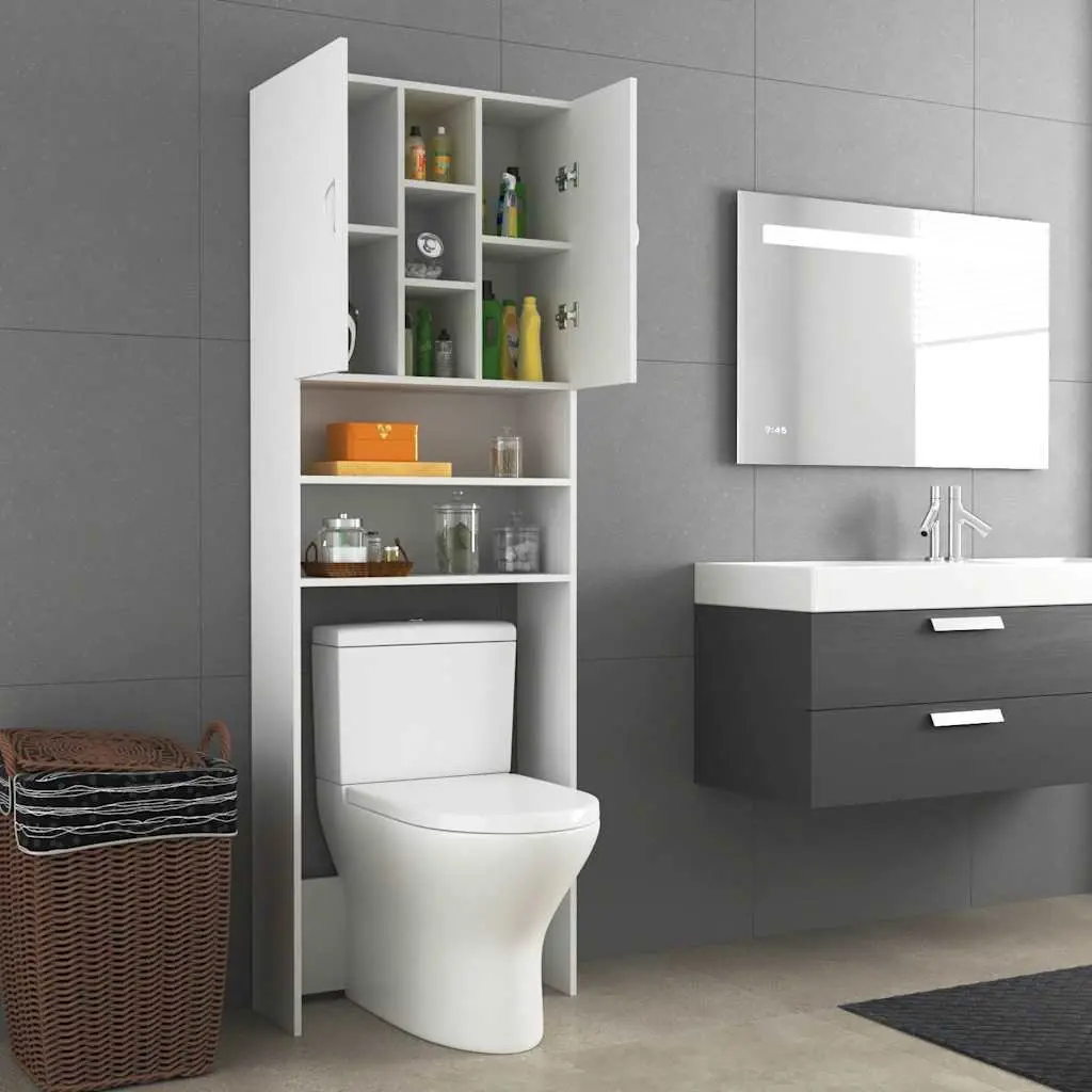 Washing Machine Cabinet Bathroom Storage 2 Doors 9 Compartments White