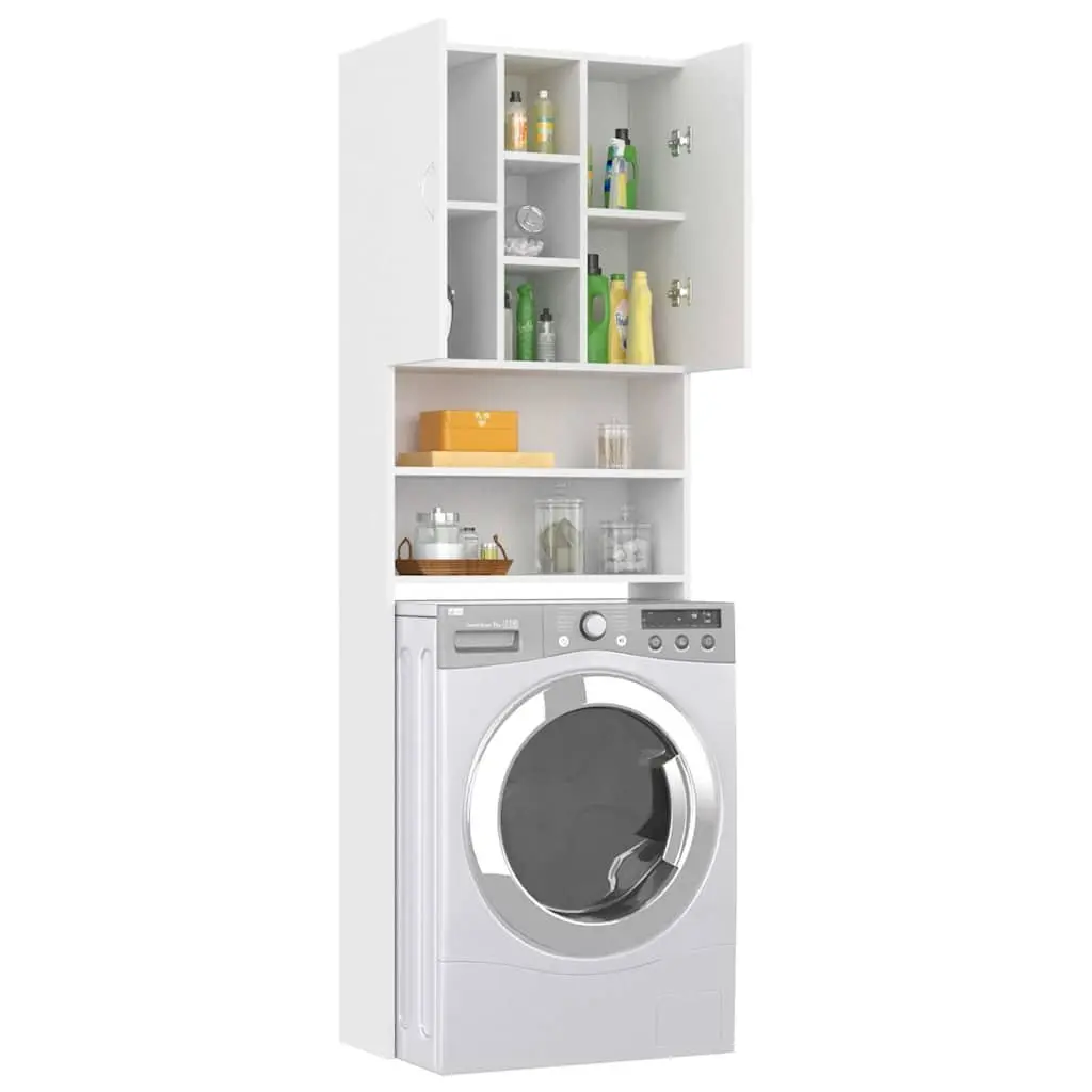 Washing Machine Cabinet Bathroom Storage 2 Doors 9 Compartments White