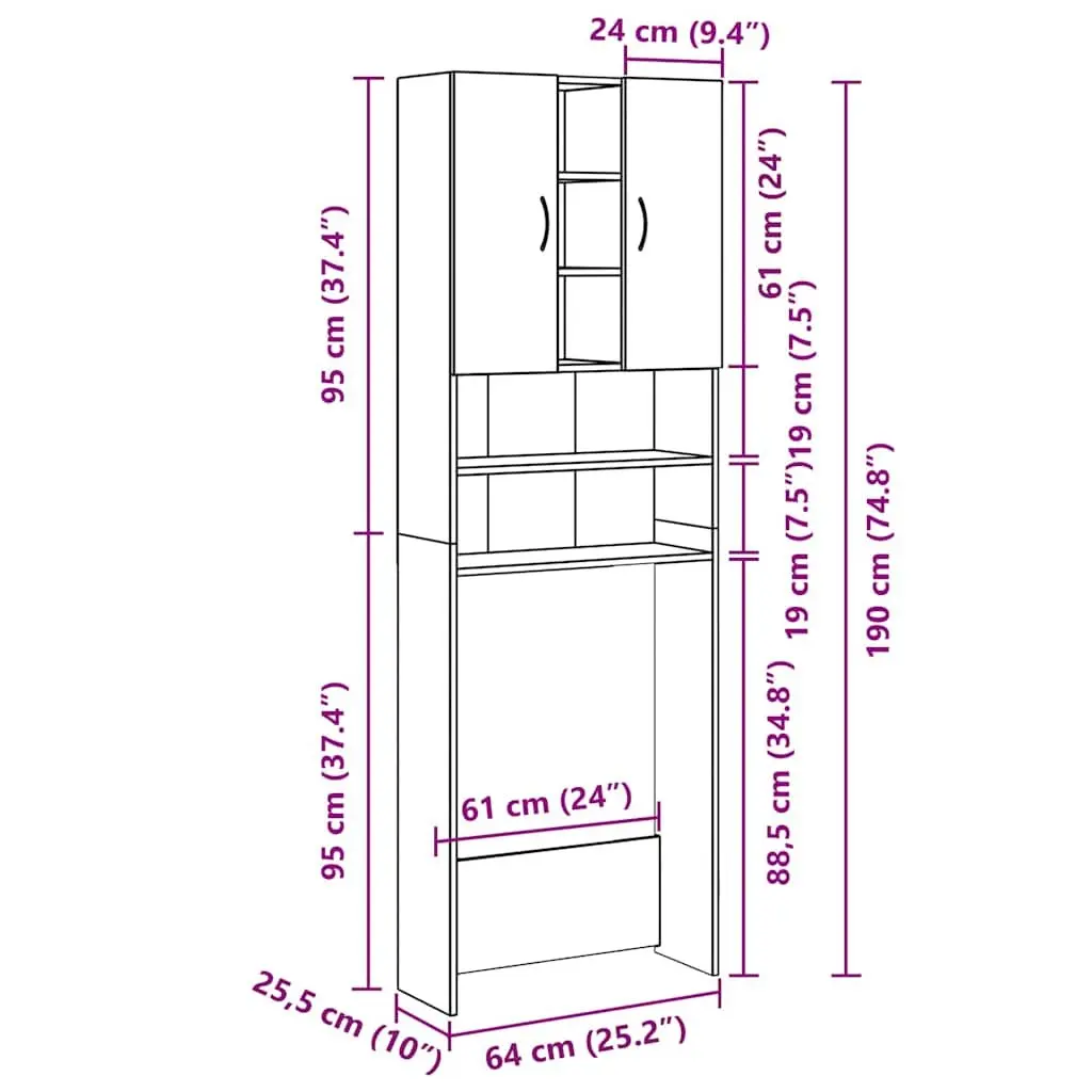 Washing Machine Cabinet Bathroom Storage 2 Doors 9 Compartments White