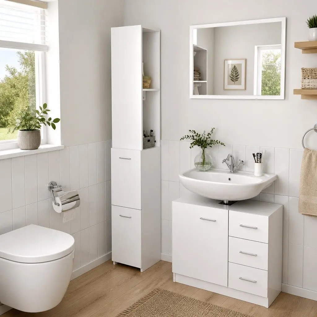 Bathroom Cabinet White Storage Cupboard Tall Organiser 25 x 26.5 x 170 cm