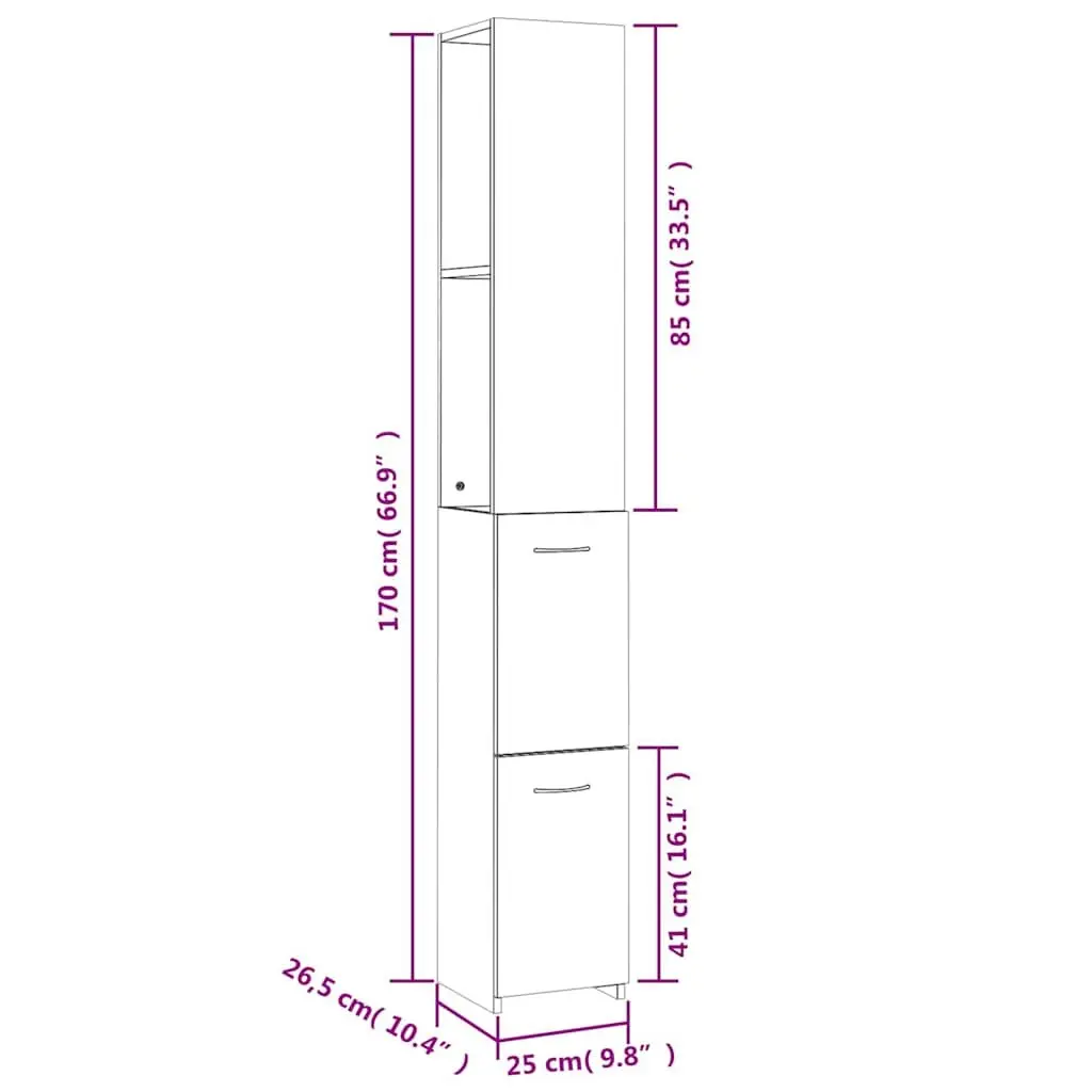 Bathroom Cabinet White Storage Cupboard Tall Organiser 25 x 26.5 x 170 cm