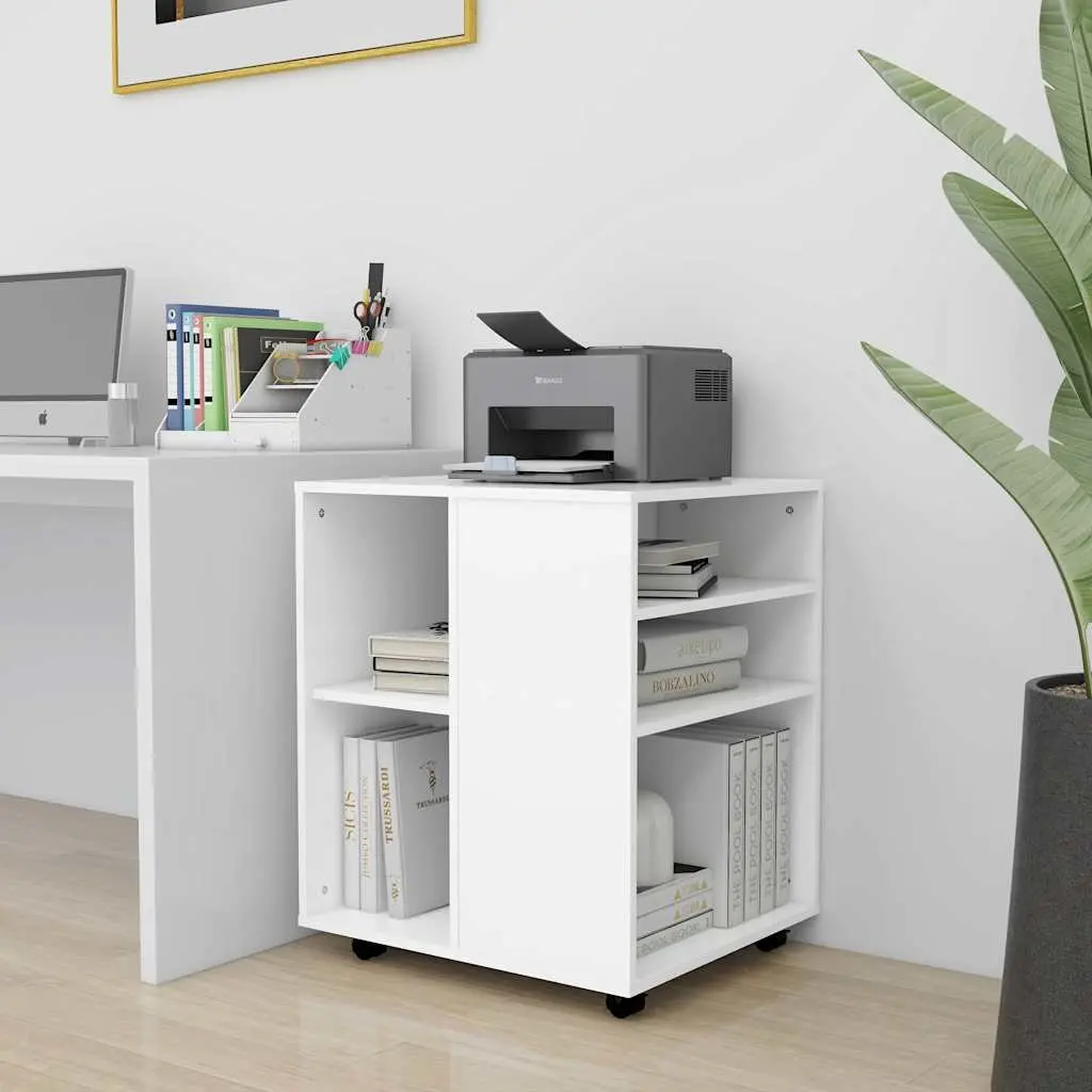 Rolling Storage Cabinet White Modern Engineered Wood for Home Office 60 x 53 x 72 cm