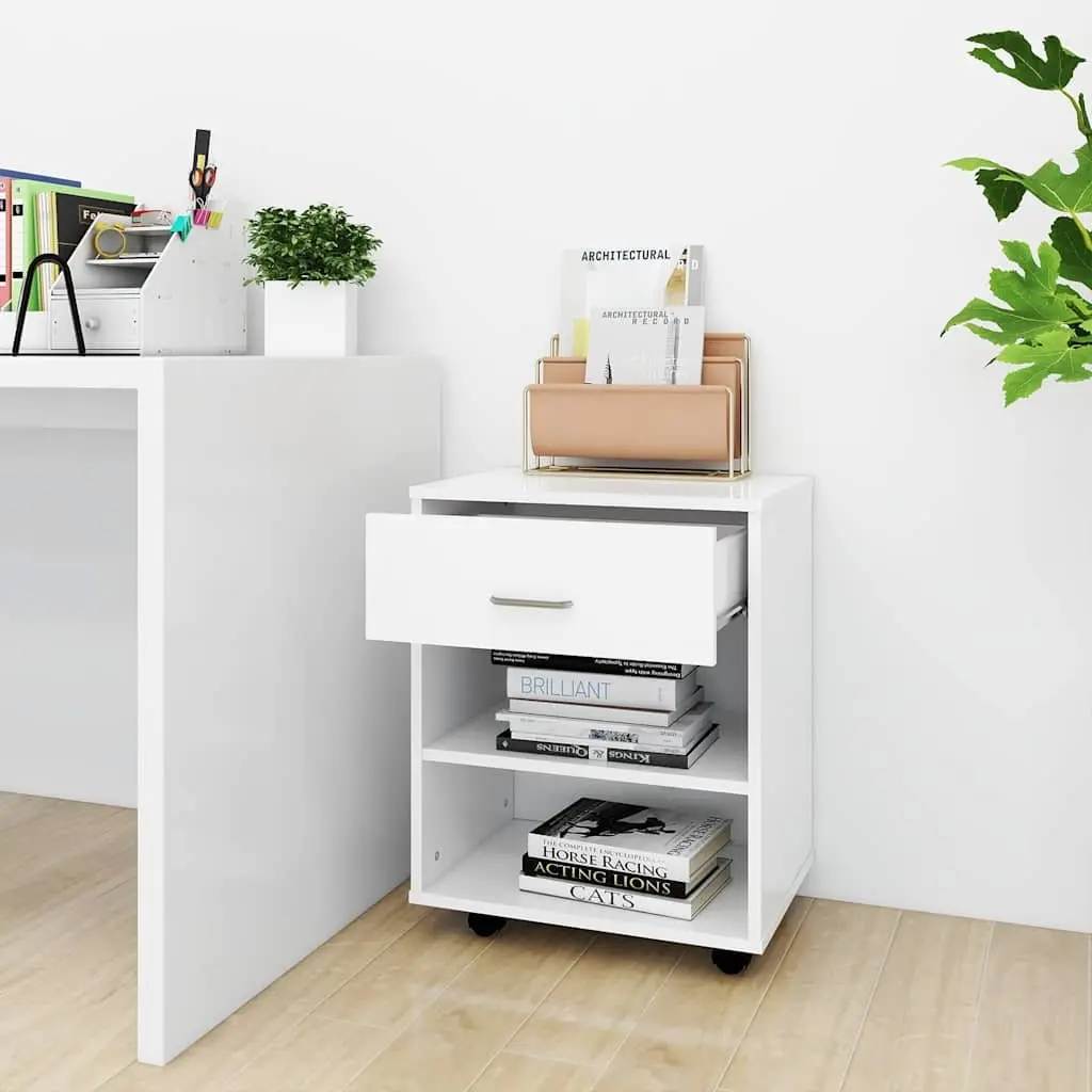 Rolling Storage Cabinet White Engineered Wood Mobile Printer Desk Organizer