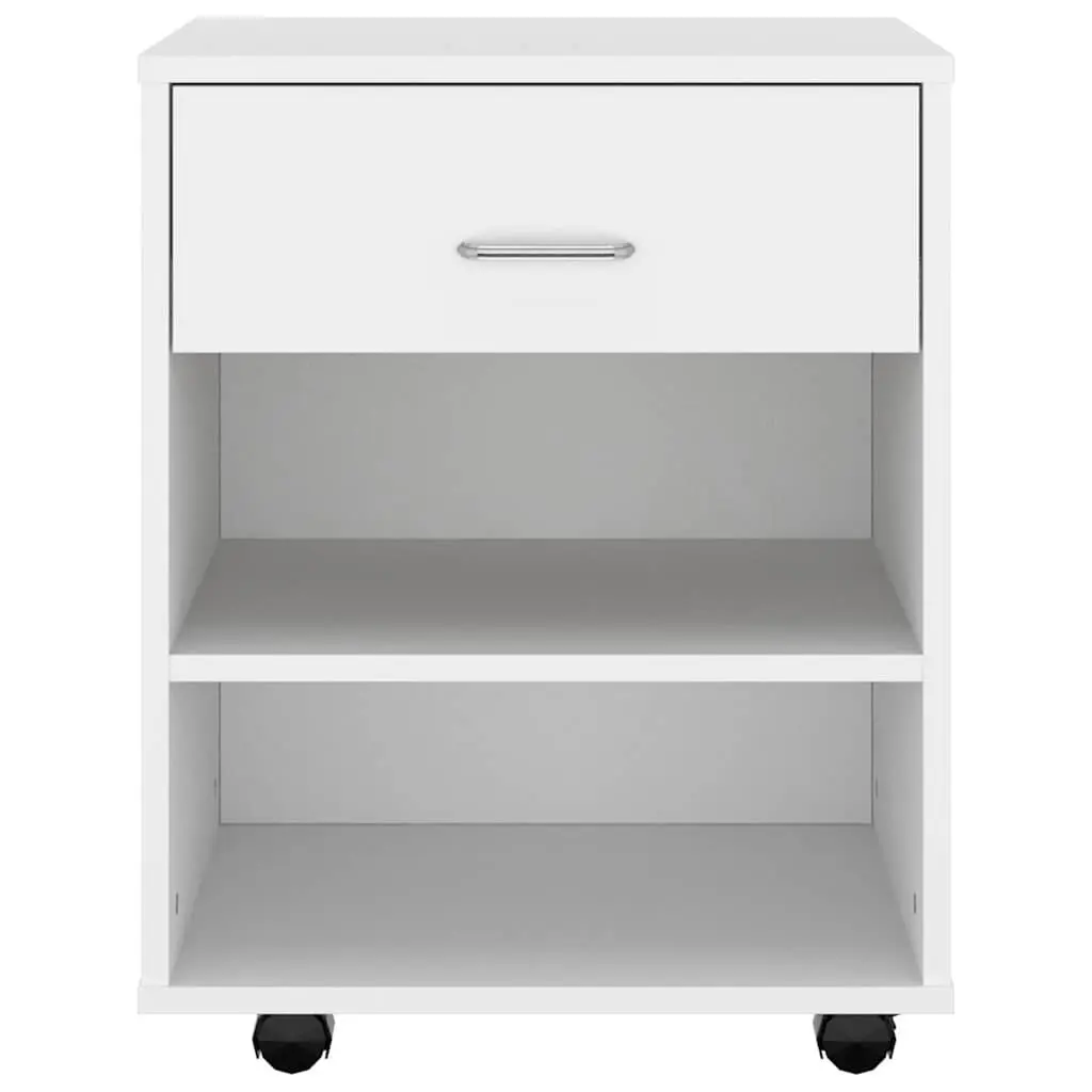 Rolling Storage Cabinet White Engineered Wood Mobile Printer Desk Organizer
