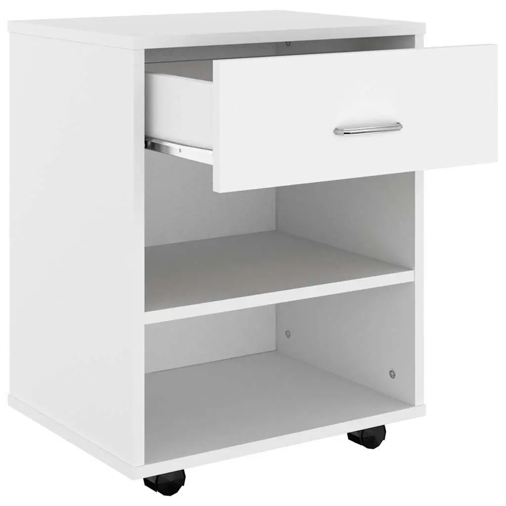 Rolling Storage Cabinet White Engineered Wood Mobile Printer Desk Organizer