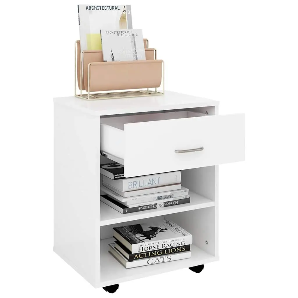 Rolling Storage Cabinet White Engineered Wood Mobile Printer Desk Organizer