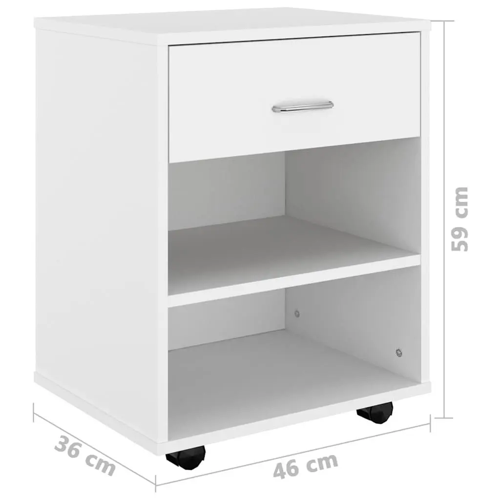 Rolling Storage Cabinet White Engineered Wood Mobile Printer Desk Organizer