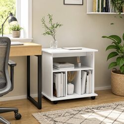 Rolling Storage Cabinet White Modern Engineered Wood Desk Organizer Lockable
