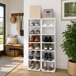Shoe Cabinet 27.5x27x102cm White Storage Organiser 6 Shelves Narrow Corner