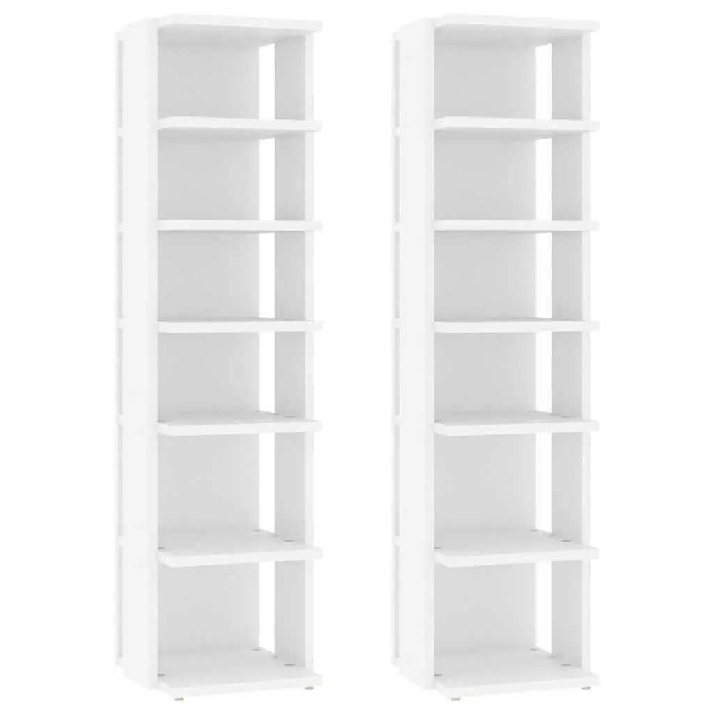 Shoe Cabinet for Home 27.5x27x102cm White Storage Organiser 6 Shelves Narrow Corner 2 Piece