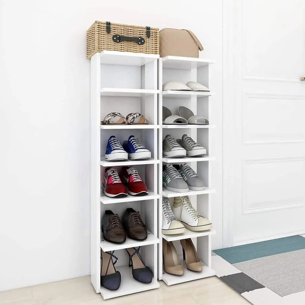Shoe Cabinet for Home 27.5x27x102cm White Storage Organiser 6 Shelves Narrow Corner 2 Piece