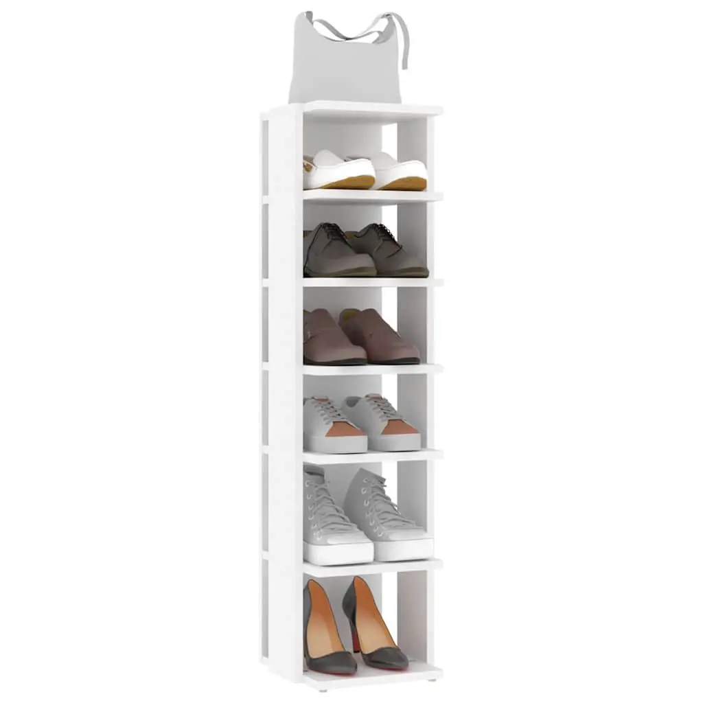 Shoe Cabinet for Home 27.5x27x102cm White Storage Organiser 6 Shelves Narrow Corner 2 Piece