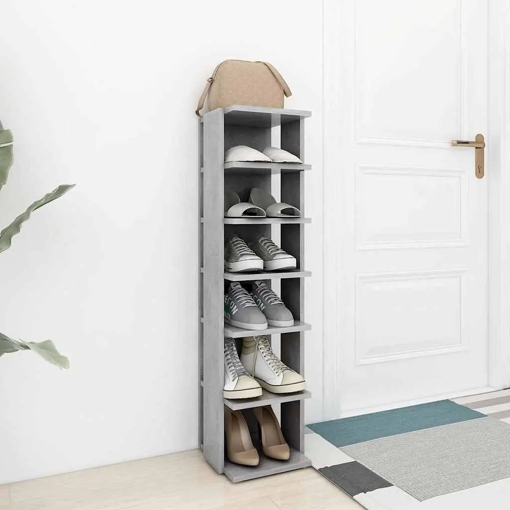 Shoe Cabinet Grey Engineered Wood Storage Rack Organiser 6 Shelves Narrow Corner