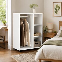 Engineered Wood White Wardrobe Cabinet: 80W x 40D x 110H cm