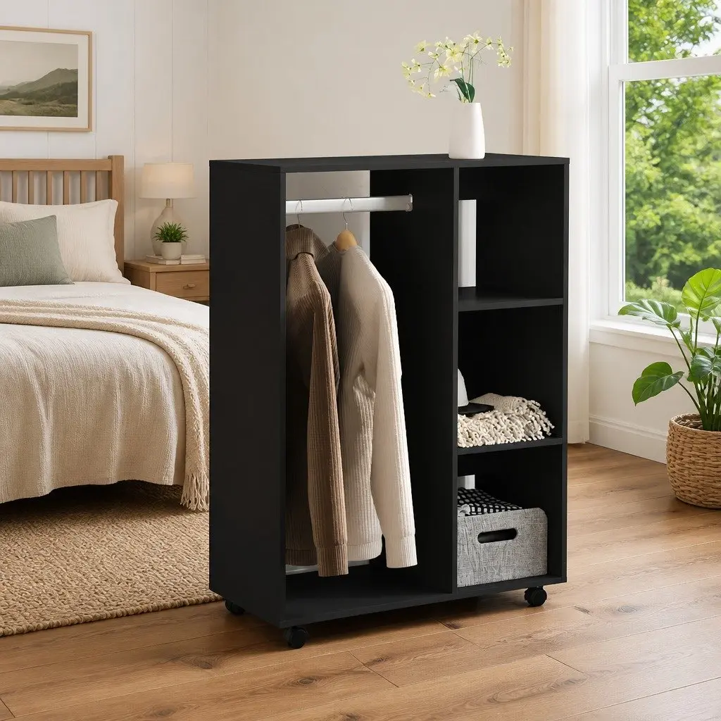 Black Engineered Wood Wardrobe Cabinet