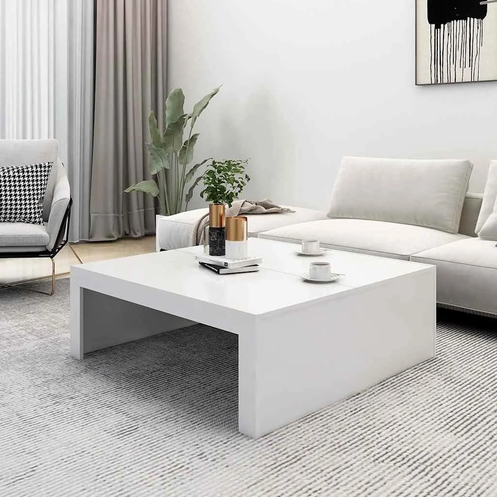 Coffee Table White Square Modern Living Room 100 x 100 x 35 cm