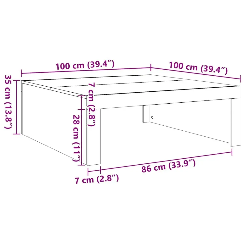 Coffee Table White Square Modern Living Room 100 x 100 x 35 cm