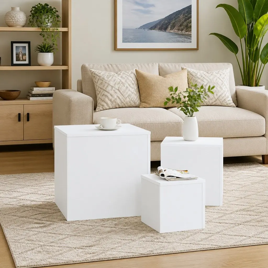 Accent Side Tables Set of 3 for Living Room Bedroom White