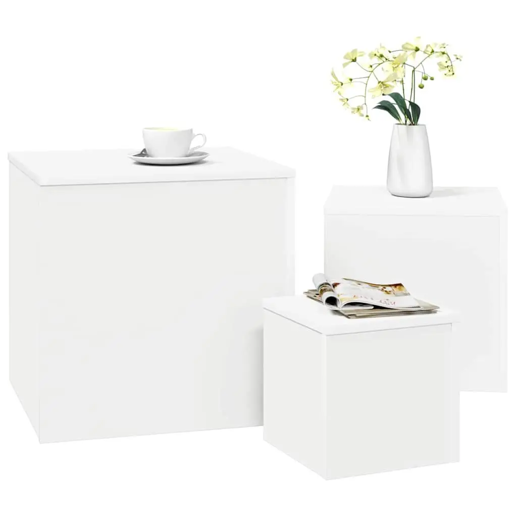 Accent Side Tables Set of 3 for Living Room Bedroom White