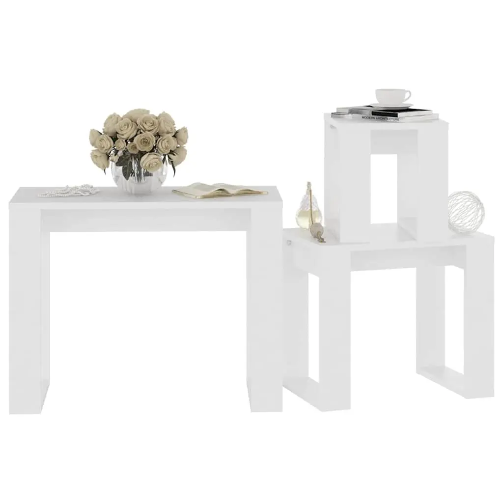 Nesting Tables 3 Piece Set White Space Saving Side Tables Living Room Bedroom