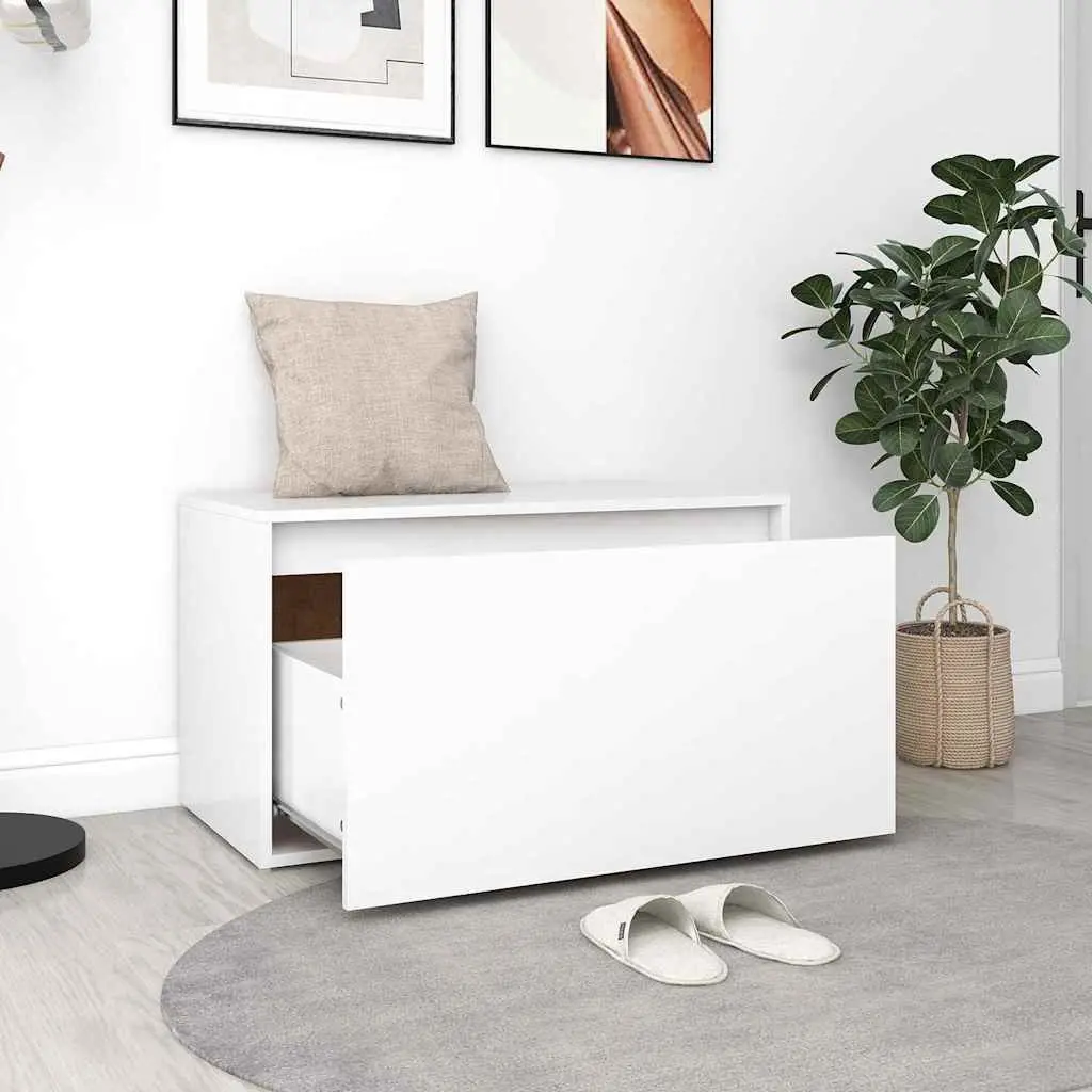 Hall Storage Bench Entryway Furniture White Engineered Wood