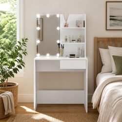 Dressing Table Specifications: LED Mirror, Storage Included