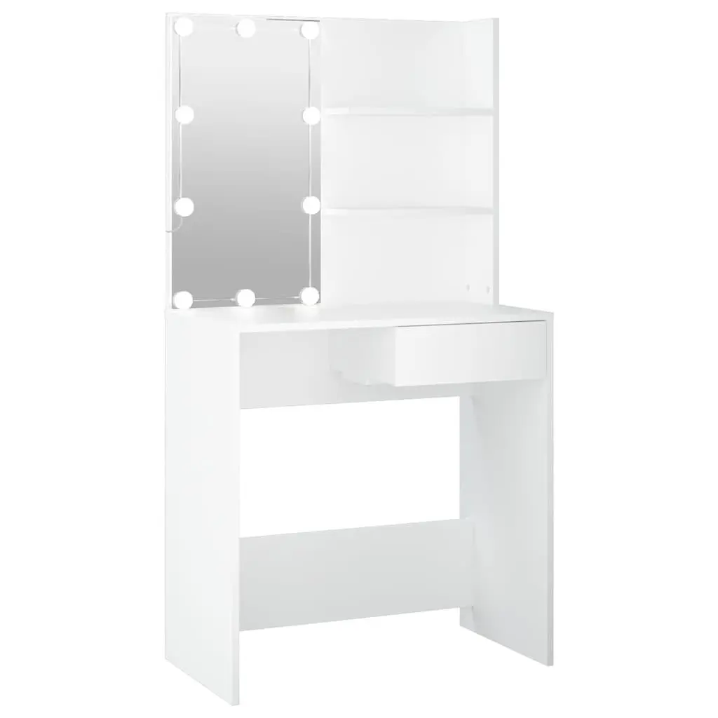Dressing Table with LED Mirror White Bedroom Vanity Unit Storage Drawer Shelves