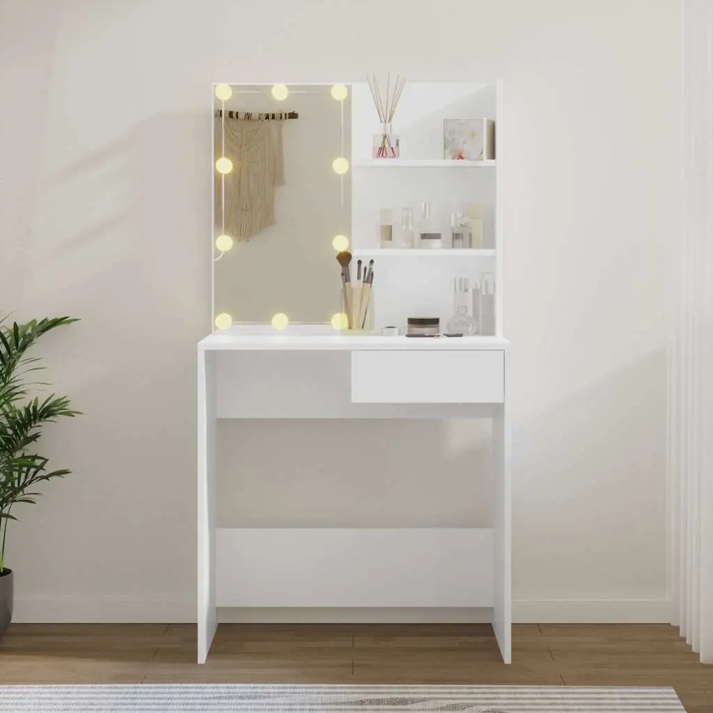 Dressing Table with LED Mirror White Bedroom Vanity Unit Storage Drawer Shelves