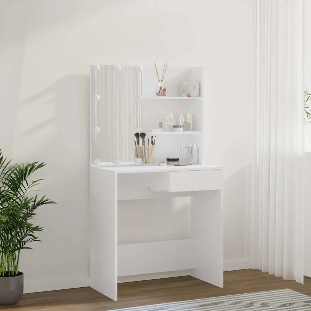 Dressing Table with LED Mirror White Bedroom Vanity Unit Storage Drawer Shelves