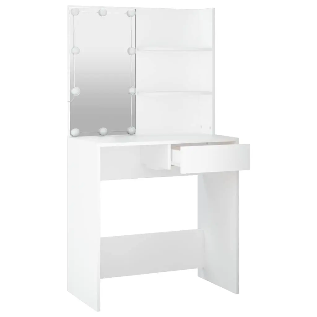 Dressing Table with LED Mirror White Bedroom Vanity Unit Storage Drawer Shelves