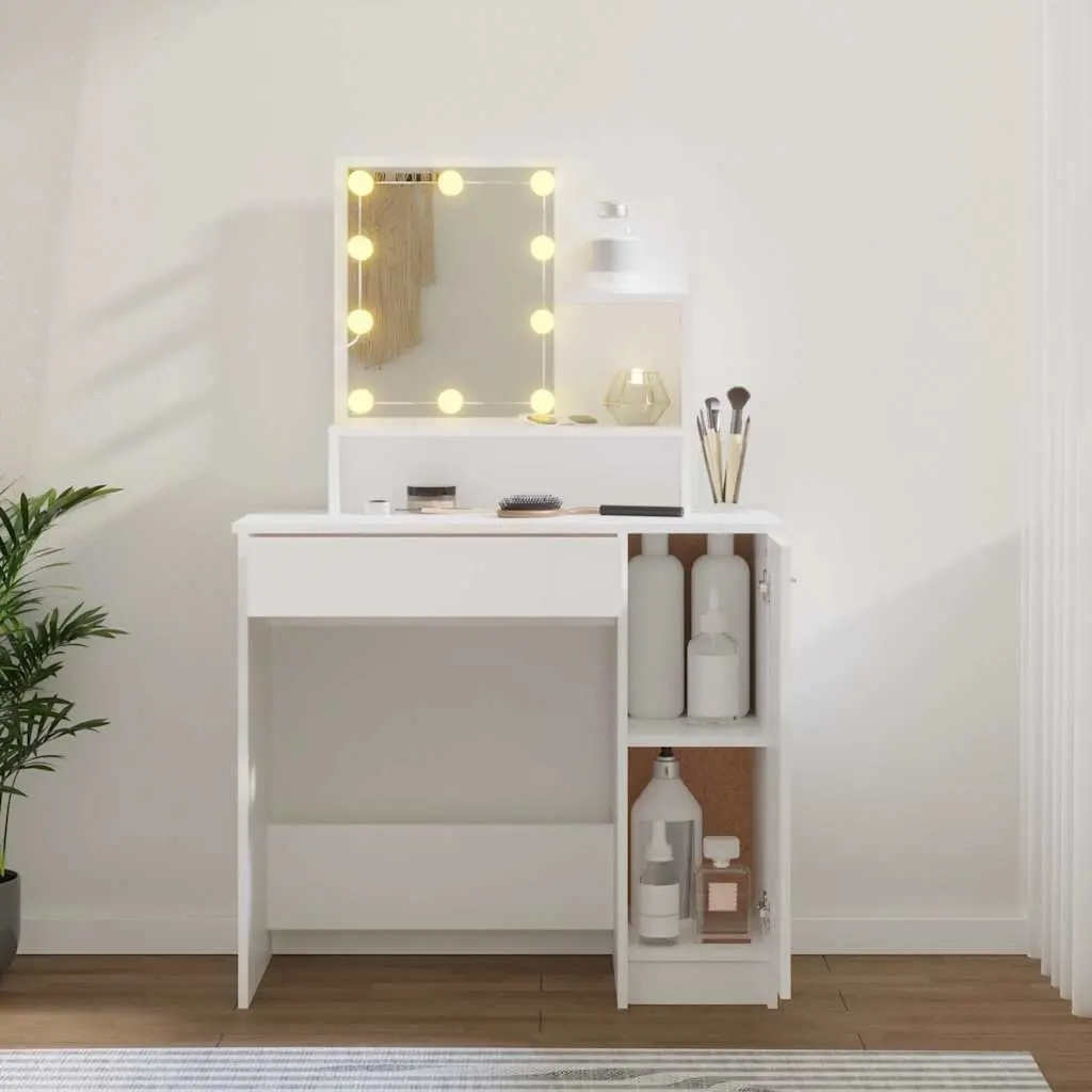 Dressing Table for Bedroom with LED Mirror 86.5 x 35 x 136 cm White