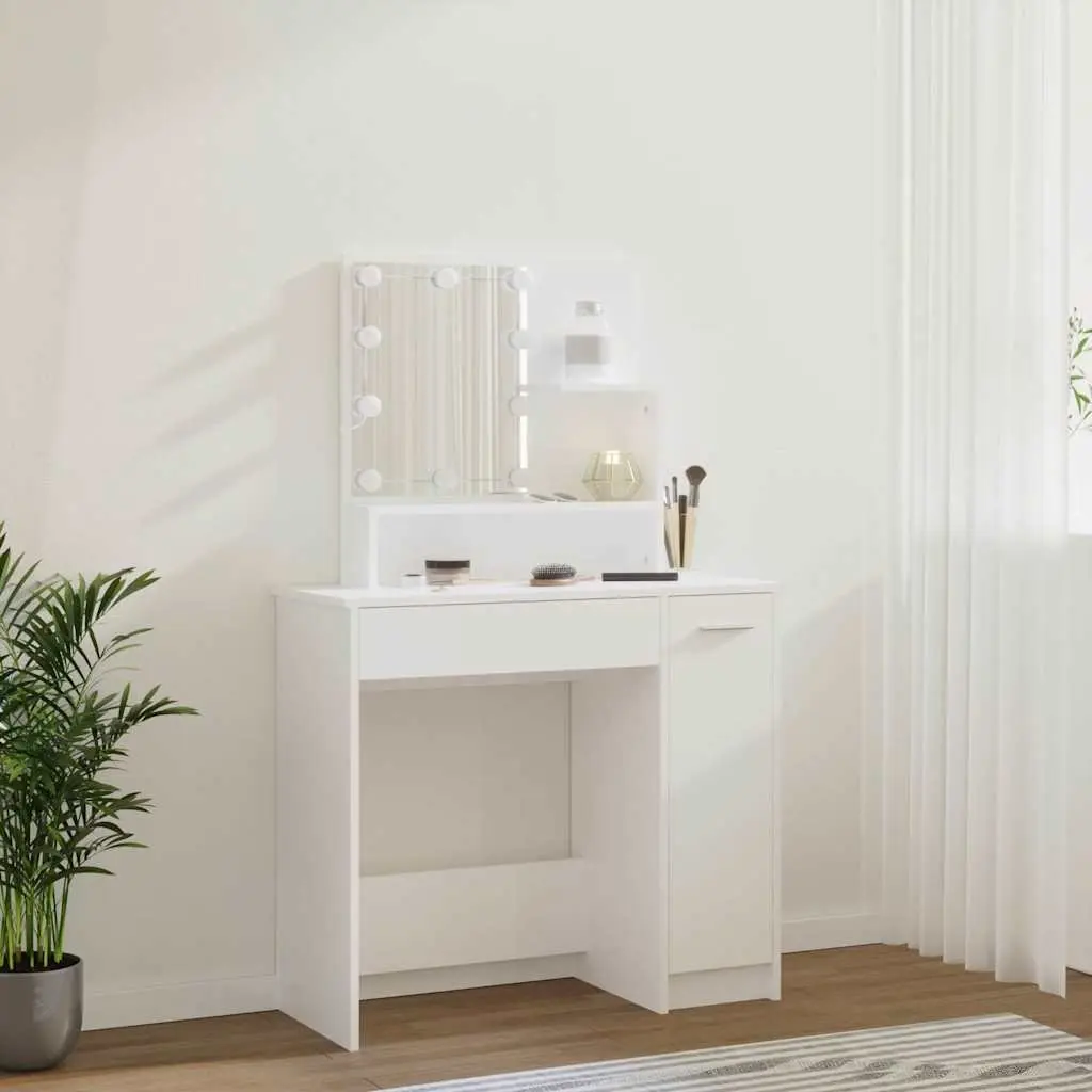 Dressing Table for Bedroom with LED Mirror 86.5 x 35 x 136 cm White