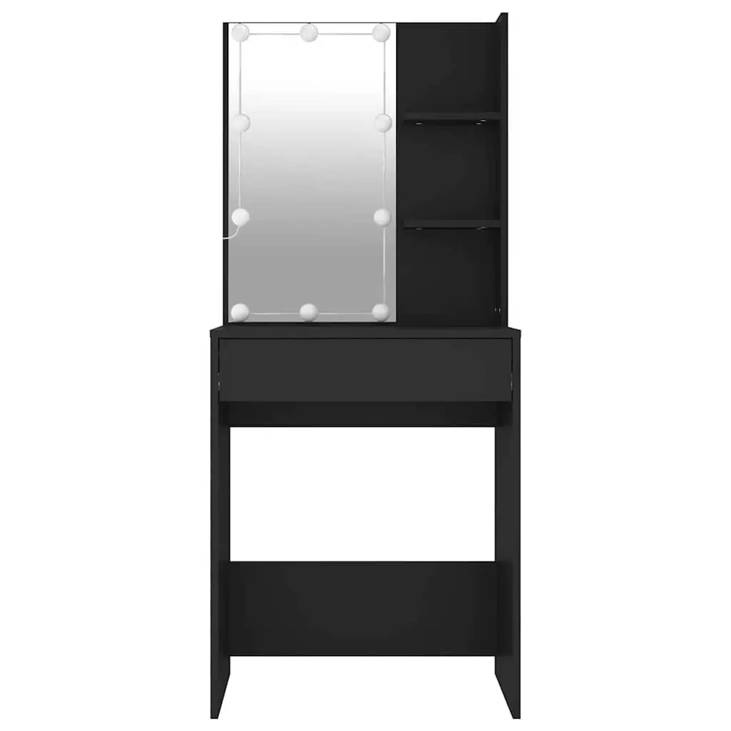 Black Dressing Table with LED Mirror Lights USB Vanity Makeup Desk Storage