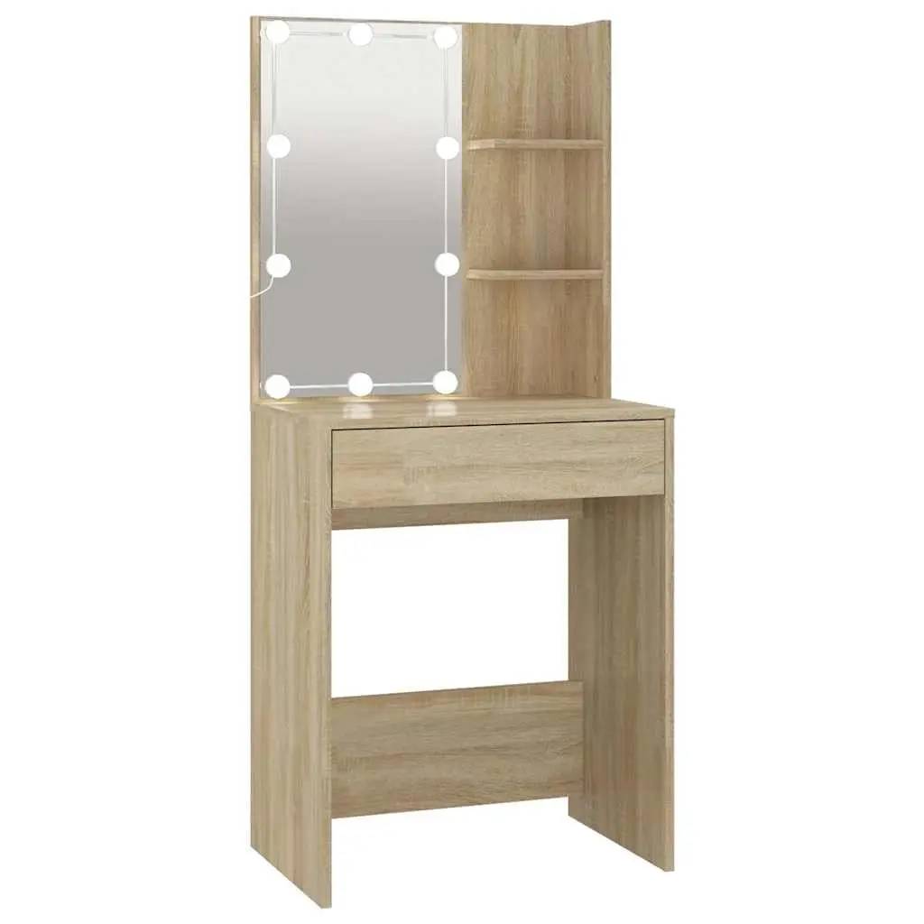 Dressing Table with LED Mirror Sonoma Oak Makeup Vanity Console Storage