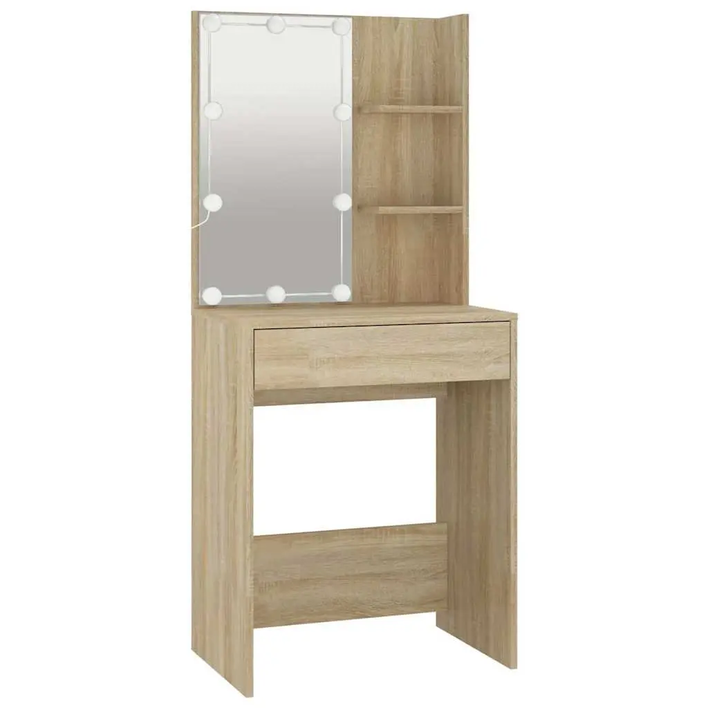 Dressing Table with LED Mirror Sonoma Oak Makeup Vanity Console Storage