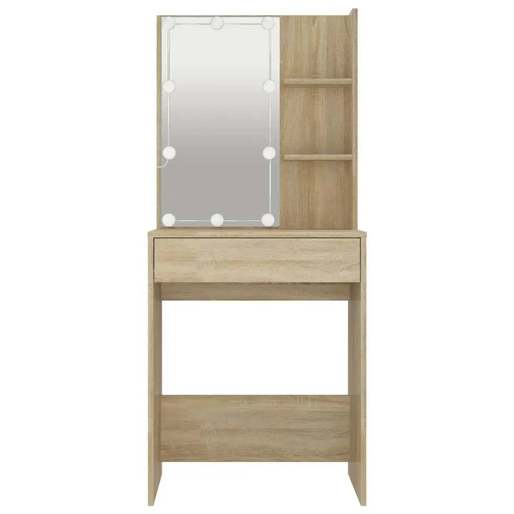 Dressing Table with LED Mirror Sonoma Oak Makeup Vanity Console Storage