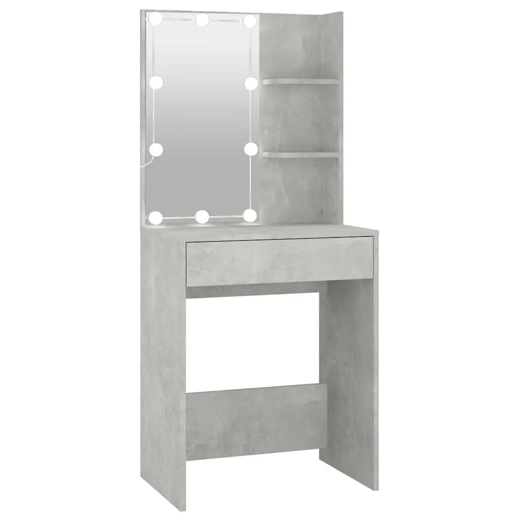 Dressing Table with LED Mirror Grey Makeup Vanity Storage Shelves Drawer
