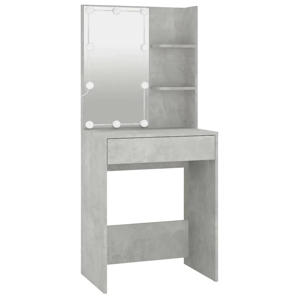Dressing Table with LED Mirror Grey Makeup Vanity Storage Shelves Drawer