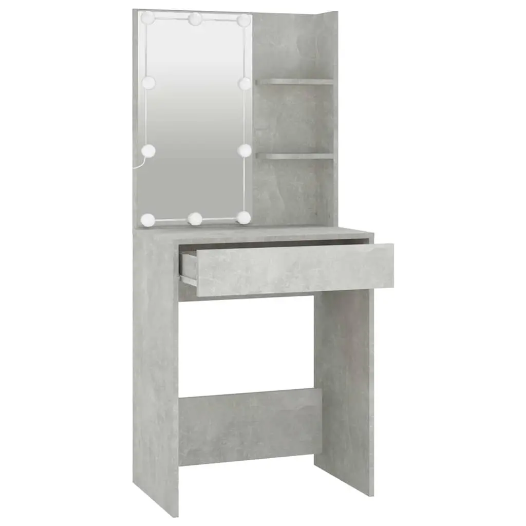 Dressing Table with LED Mirror Grey Makeup Vanity Storage Shelves Drawer