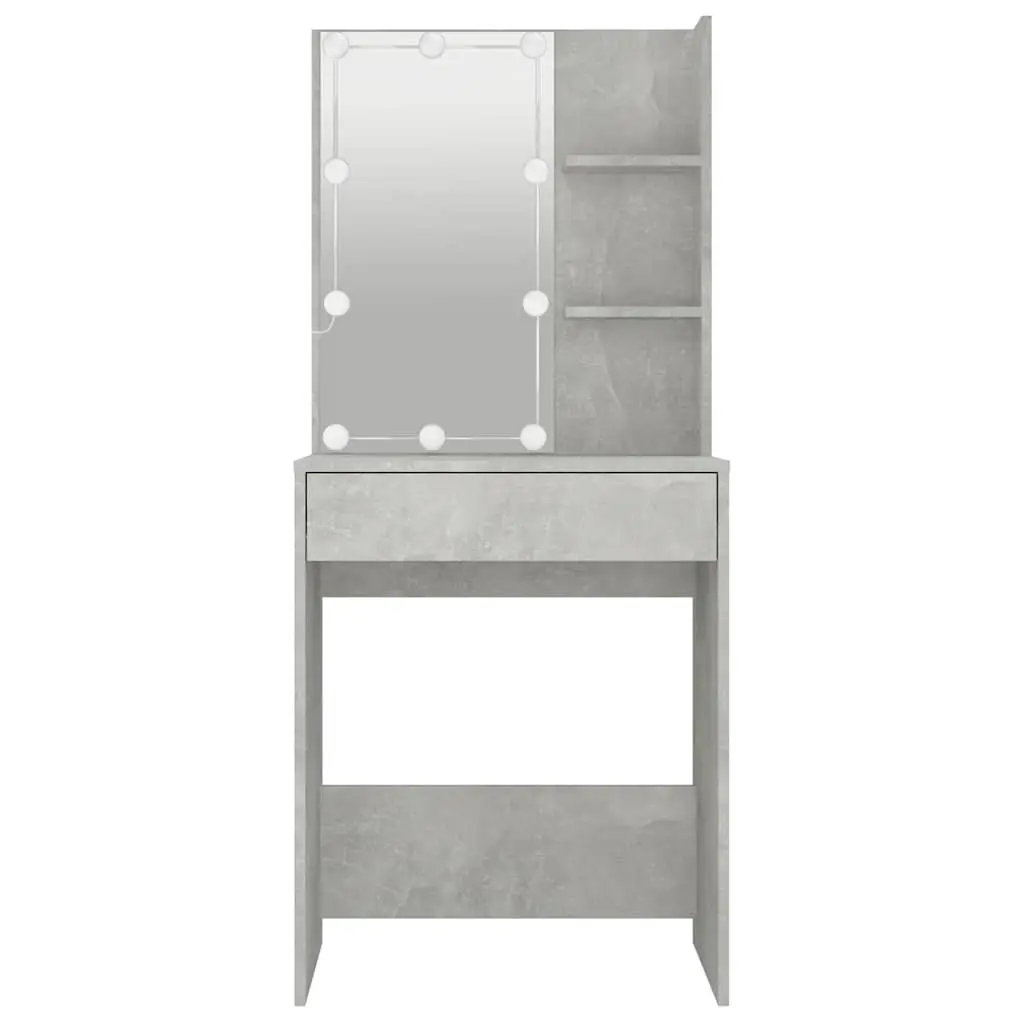 Dressing Table with LED Mirror Grey Makeup Vanity Storage Shelves Drawer
