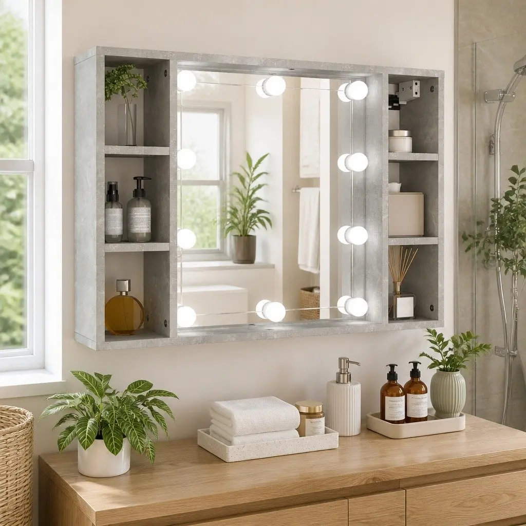 Wall-Mounted Mirror Cabinet with LED Lights 76x15x55cm