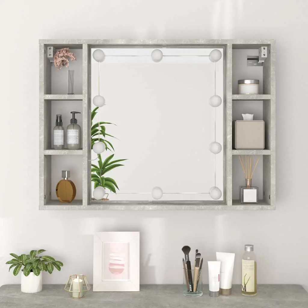 Wall-Mounted Mirror Cabinet with LED Lights 76x15x55cm