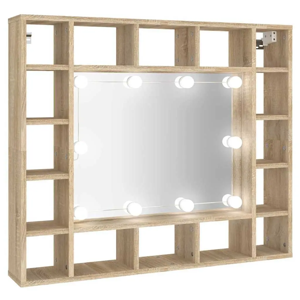 Bathroom Mirror Cabinet Wall-Mounted with LED Lights Brown 91 x 15 x 76.5 cm