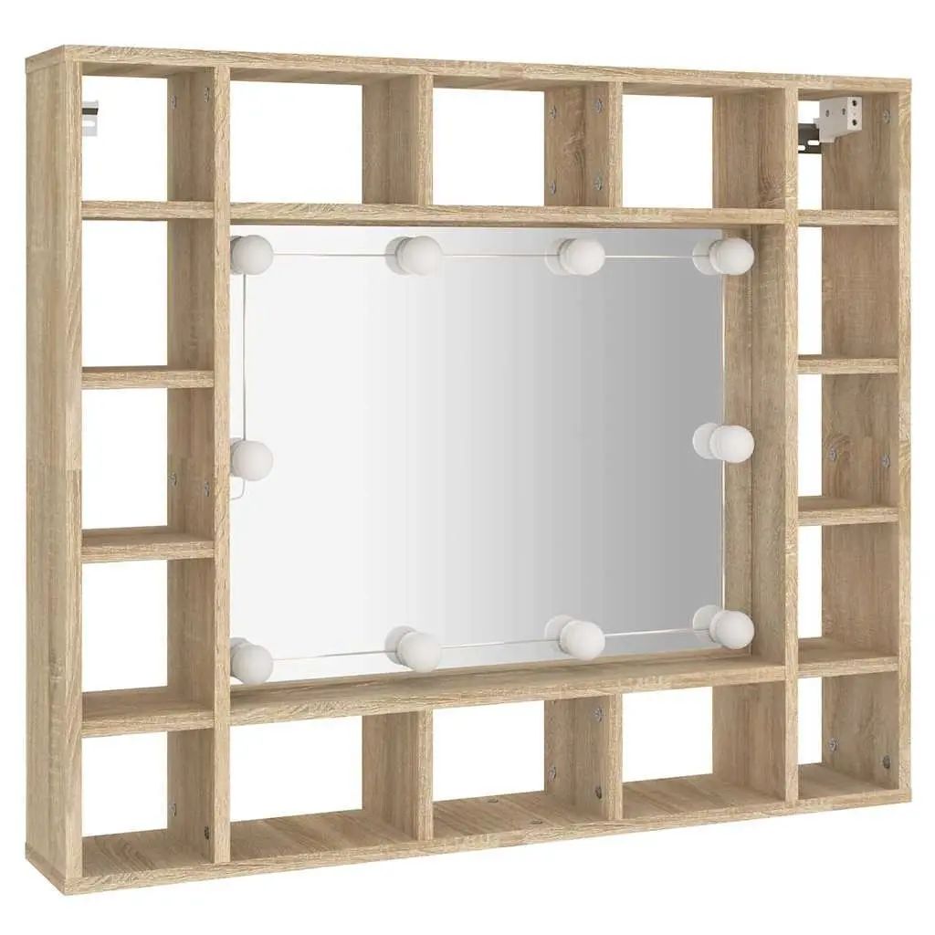 Bathroom Mirror Cabinet Wall-Mounted with LED Lights Brown 91 x 15 x 76.5 cm